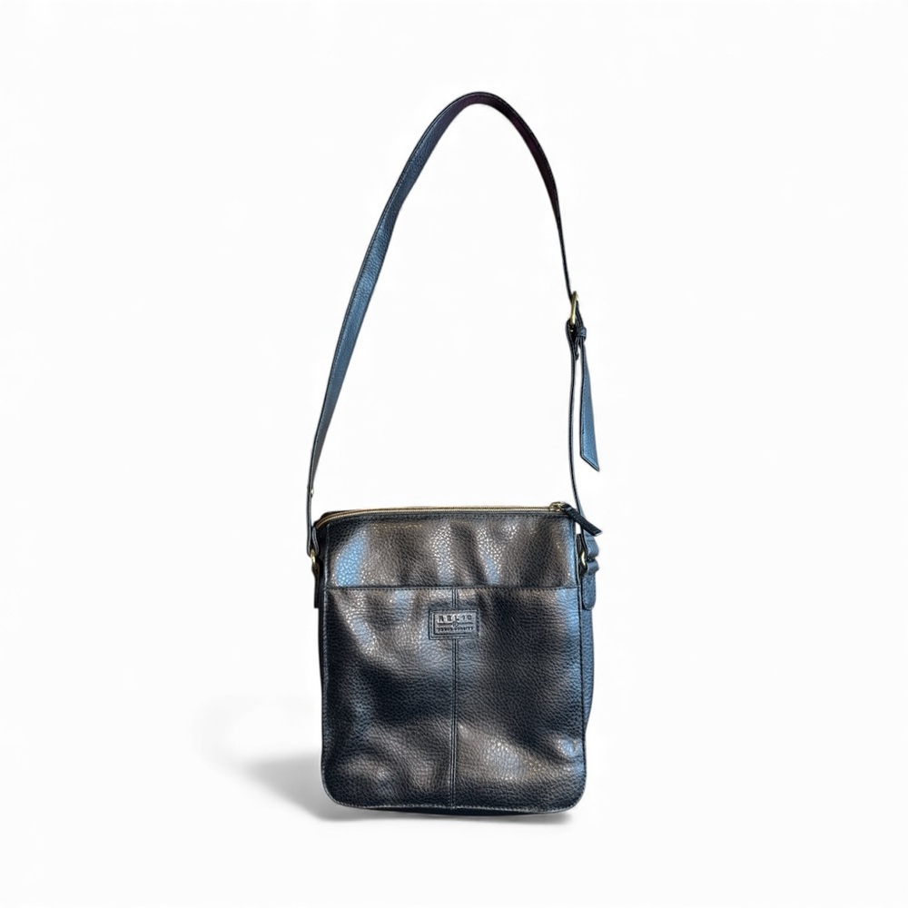 Authentic Relic Black Leather Organizer Crossbody  Purse Handbag EUC